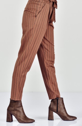 Pantalon a Rayure et Ceinture 182540-03 Camel 182540-03