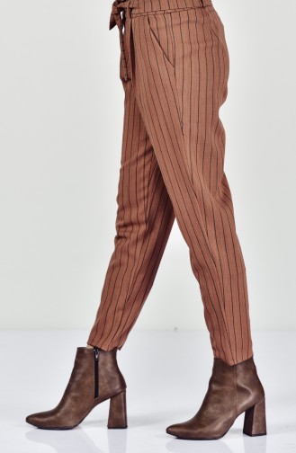 Pantalon a Rayure et Ceinture 182540-03 Camel 182540-03