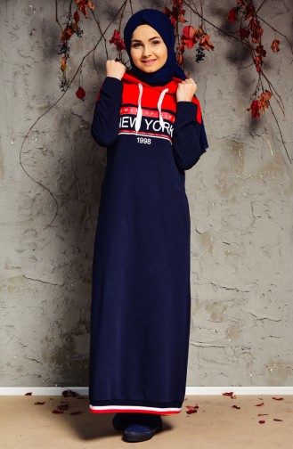 Navy Blue Hijab Dress 4039-01