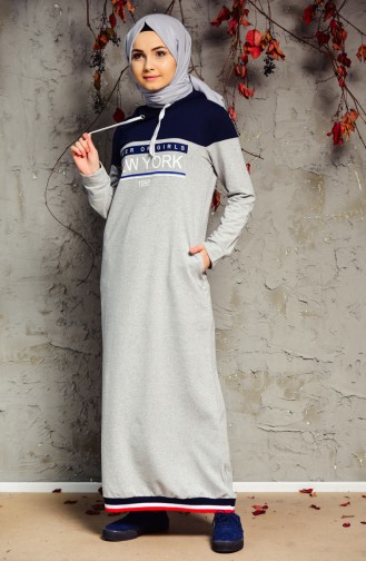 Gray Hijab Dress 4039-03