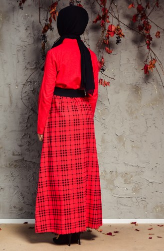Kemerli Elbise 4045-01 Kırmızı