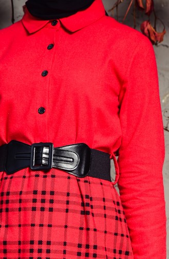 واي إن إس فستان بتصميم حزام للخصر 4045-01 لون احمر 4045-01