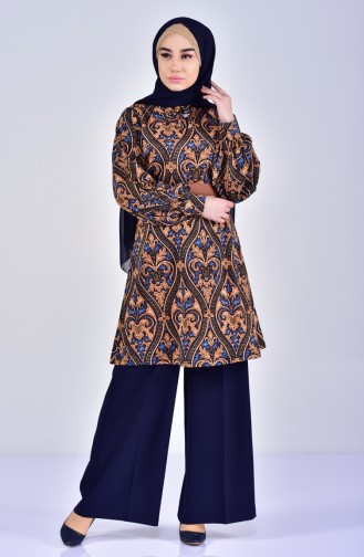 Dilber Patterned Tunic 7115-03 Navy Blue 7115-03