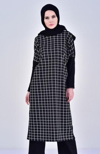Checkered Long Tunic 7720-01 Black 7720-01