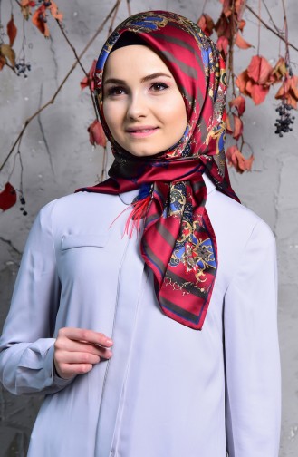Karaca Echarpe Rayon a Motifs 90550-05 Bordeaux Bleu Marine 90550-05