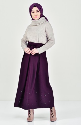Flared Skirt with Pearls 0518-03 Purple 0518-03