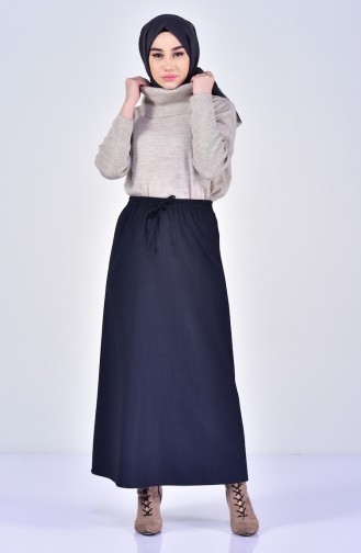 Waist Elastic Patterned Skirt 1045 A-01 Navy Blue 1045A-01