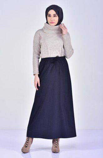 Waist Elastic Patterned Skirt 1045 A-01 Navy Blue 1045A-01