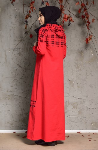 Kapüşonlu Elbise 4046-05 Kırmızı