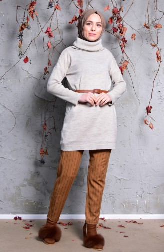 Pantalon a Rayure et Ceinture 182540-03 Camel 182540-03