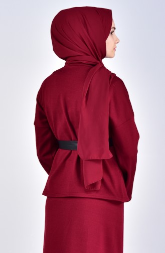 TUBANUR Knitwear Skirt Blouse Double Suit 3037-03 Claret Red 3037-03