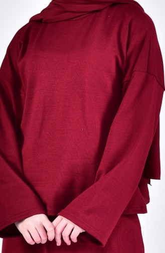 TUBANUR Knitwear Skirt Blouse Double Suit 3037-03 Claret Red 3037-03