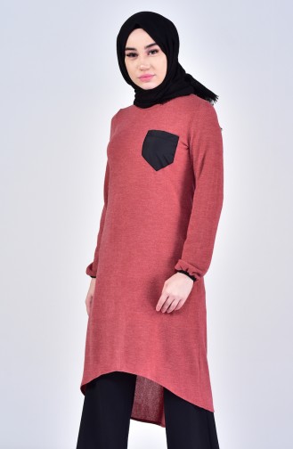 İnce Triko Asimetrik Tunik 2243-05 Kiremit