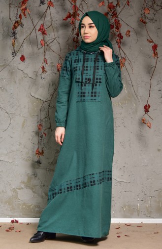 Kapüşonlu Elbise 4046-02 Zümrüt Yeşil