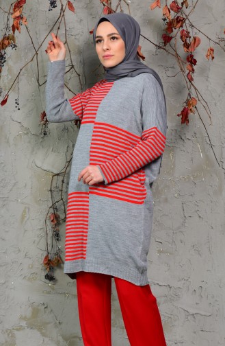 Striped Long Sweater 4709-06 Gray 4709-06