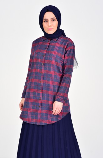 Plaid Patterned Tunic 5053-03 Smoked Red 5053-03