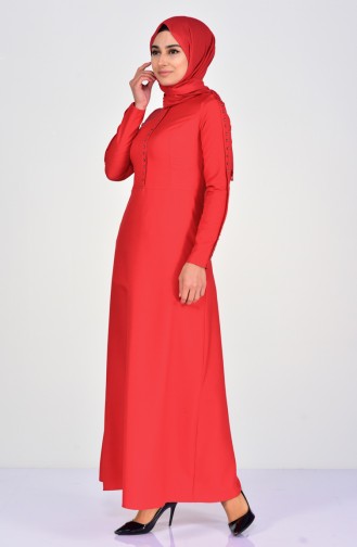 İncili Elbise 0199-01 Kırmızı
