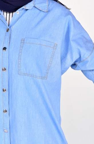 قميص جينز بتفاصيل من الشراشيب 5189-01 لون أزرق جينز 5189-01