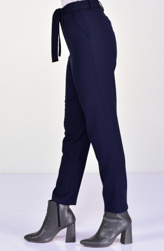 Belted Straight Leg Pants 4002-05 Navy Blue 4002-05
