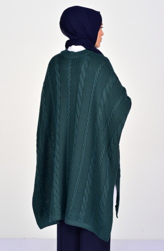 Braid Decorated Knitwear Poncho 8287-03 Jade Green 8287-03