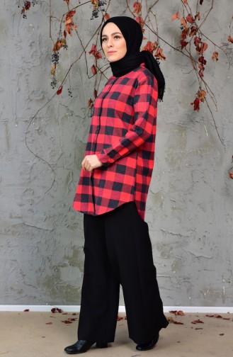 Plaid Patterned Tunic 5013-03 Black Red 5013-03