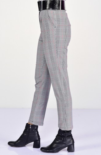 Plaid Patterned Belted Pants 4003B-01 Black Red 4003B-01