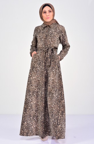 Casual Leopard Patterned Dress 4207-01 Brown 4207-01