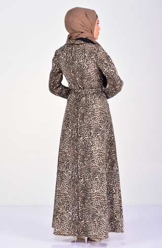 فستان كاجوال بتصميم مُرقط 4207-01 لون بُني 4207-01