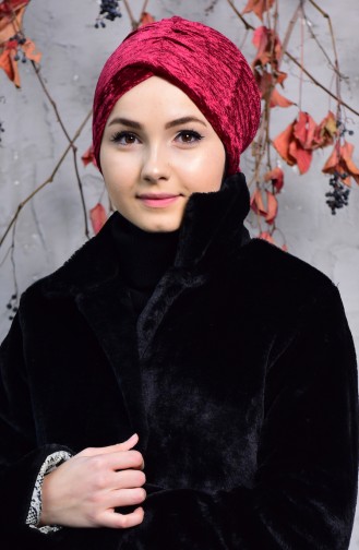 Fiyonklu Kadife Bone 1026-03 Bordo 1026-03