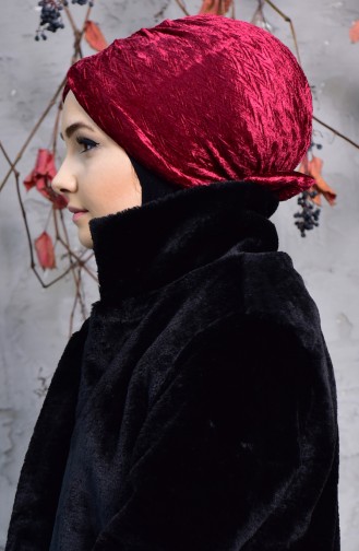 Fiyonklu Kadife Bone 1026-03 Bordo 1026-03