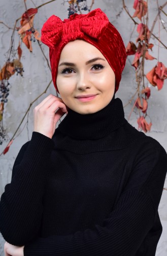 Fiyonklu Kadife Bone 1026-06 Kırmızı 1026-06
