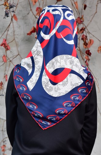 Vav Patterned Rayon Scarf 70086-04 Red Navy Blue 70086-04