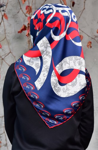 Vav Patterned Rayon Scarf 70086-04 Red Navy Blue 70086-04