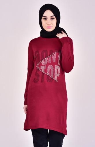 VMODA Stone Printed Knitwear Sweater 5070-05 Claret Red 5070-05