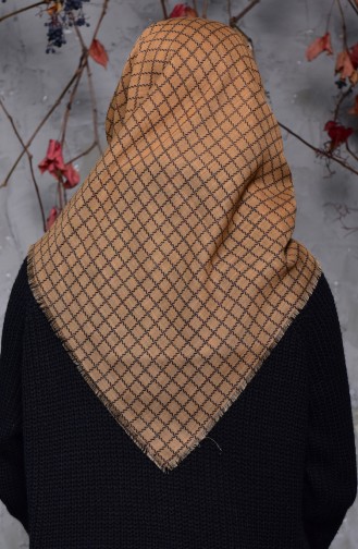 Square Patterned Flamed Cotton Scarf 2123-01 Mustard 2123-01