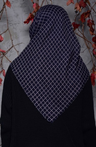Square Patterned Flamed Cotton Scarf 2123-05 Navy Blue Powder 2123-05