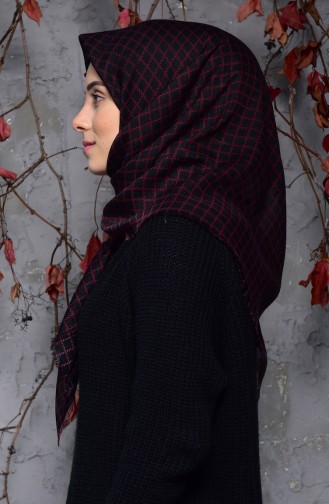 Square Patterned Flamed Cotton Scarf 2123-07 Black Red 2123-07