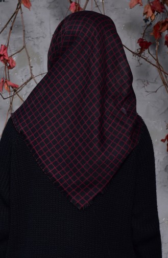 Square Patterned Flamed Cotton Scarf 2123-07 Black Red 2123-07