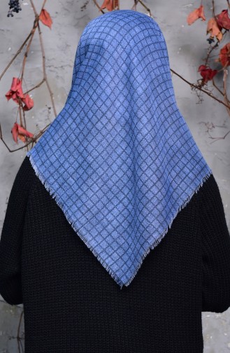Square Patterned Flamed Cotton Scarf 2123-12 Blue 2123-12