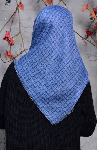 Square Patterned Flamed Cotton Scarf 2123-12 Blue 2123-12