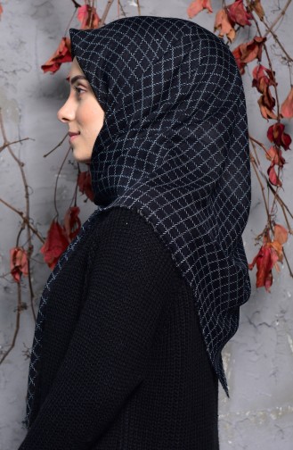 Square Patterned Flamed Cotton Scarf 2123-14 Black 2123-14