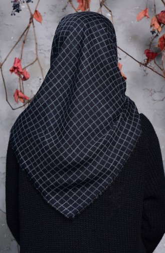 Square Patterned Flamed Cotton Scarf 2123-14 Black 2123-14