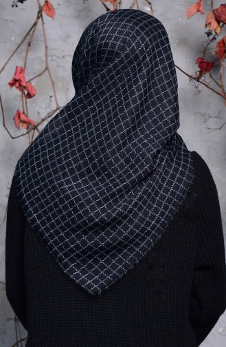 Square Patterned Flamed Cotton Scarf 2123-14 Black 2123-14