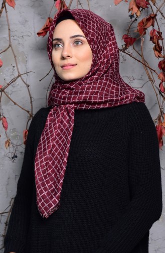 Square Patterned Flamed Cotton Scarf 2123-15 Damson 2123-15