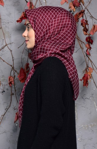 Square Patterned Flamed Cotton Scarf 2123-15 Damson 2123-15