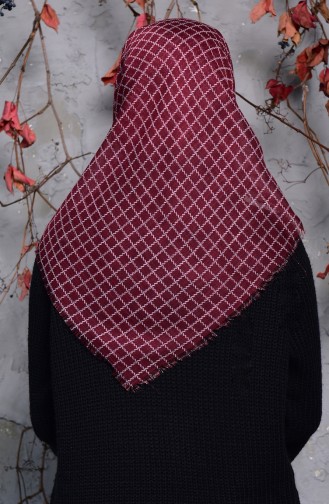 Square Patterned Flamed Cotton Scarf 2123-15 Damson 2123-15