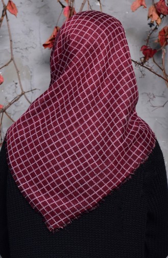 Square Patterned Flamed Cotton Scarf 2123-15 Damson 2123-15
