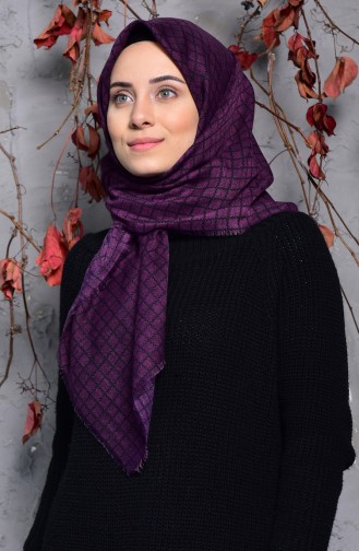 Kare Desenli Flamlı Cotton Eşarp 2123-17 Mor