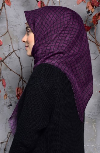 Kare Desenli Flamlı Cotton Eşarp 2123-17 Mor
