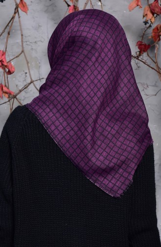 Kare Desenli Flamlı Cotton Eşarp 2123-17 Mor